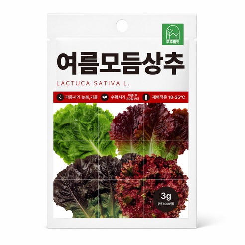 [주주씨앗] 여름상추씨앗 3000립 여름 모듬상추 쌈 채소씨앗 종자 혼합 상추씨, 1개