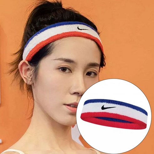 나이키 스우시 헤어밴드 1P, 화이트 + 블루 + 레드, 1개
