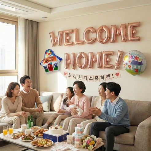 이벤트홀릭 웰컴홈 풍선 세트 퇴원 전역 조리원 퇴소 기념 환영 홈파티 용품, 1개, 02.로즈골드세트