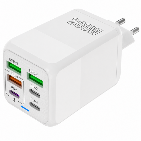 4USB+2PD 6in1 고속충전기 200W, 흰색, 1개