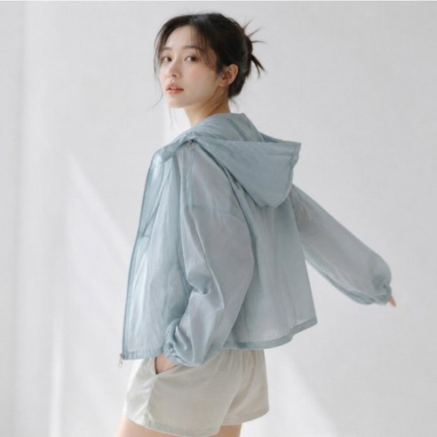 여성 여름 초경량 후드 바람막이 자켓 루즈핏 자외선차단 숏 점퍼 빅사이즈 데일리 얇은 아웃도어 아우터