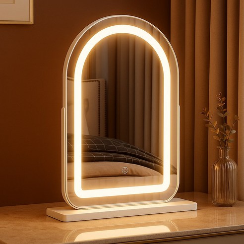 이너네스트 아치형 LED 화장대 거울 각도조절 탁상용, 화이트(LED조명)