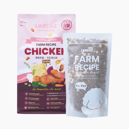 로렌츠 강아지 슬개골탈구 눈물자국 사료 팜 치킨레시피 비건레시피, 1개, 1kg, 닭+야채