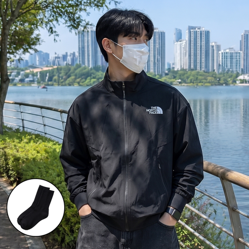 노스페이스 SS 올트레인 아뎀 WD 경량 바람막이 냉감 윈드 자켓 + 베이직 크루 삭스