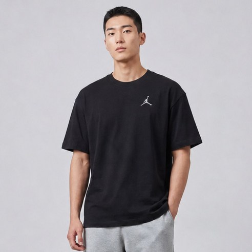나이키 조던 반팔티 남성 점프맨 자수로고 공용 데일리 남자 심플 기본 반팔 티셔츠 루즈핏 블랙