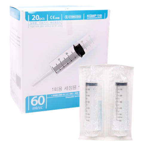 정림 멸균 관장용 세정용 일회용주사기 60 ml/cc 의료용 개별포장, 20개, J-ES-60