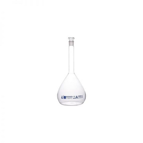 EISCO 체적 플라스크 5000mL - 붕규산염 유리 - 클래스 A - 육각형 중공 유리 스토퍼 - 싱글 블루 그라데이션 - 과학/자연학습