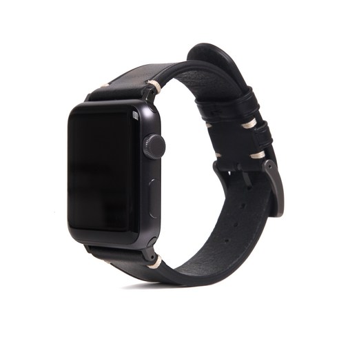 SLG D7 이탈리안 부테로 가죽 애플워치 스트랩, Black, 1개