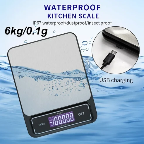 10kg/1g 6 완전 완벽방수 디지털 저울 가정용 식품 베이킹 무게 배터리/충전식, 02 Rechargeable - 6kg
