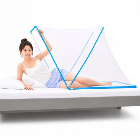 토비츠 1인용 모기장 침대 원터치 접이식, 블루