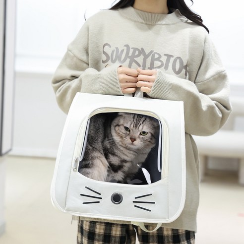 포클릿 고양이 초경량 접이식 백팩, 크림 아이보리, 1개