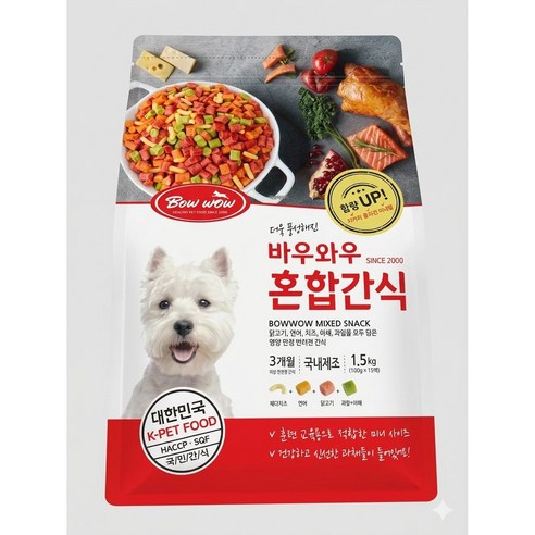 [오늘까까] 바우와우 애견용 혼합간식 리뉴얼, 1.5kg, 1세트, 혼합맛