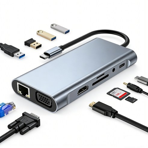 USB3.0 11in1 노트북 멀티 허브 USB C타입 허브 4K, 1개, 은색