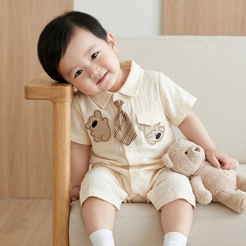 몽실이 댄디베어 넥타이 셔츠 우주복 남아 돌 아기 귀여운 타이 곰패치 반팔 여름 바디슈트