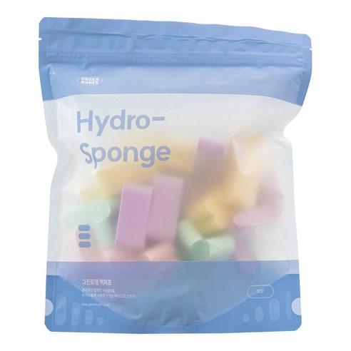 그린로댕 떡퍼프 50p 하이드로스펀지 메이크업 파운데이션 퍼프, 50개, Mix