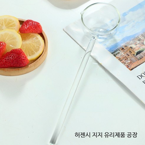 유리스푼 내열 디저트 커피스푼 컬러 긴 손잡이 투명 칵테일 머들러 크리스탈 티스푼, 투명 손잡이, 1개