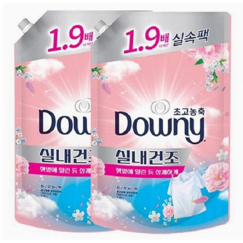 다우니 실내건조 초고농축 섬유유연제 플로럴 블로썸향 리필, 1.35L, 2개