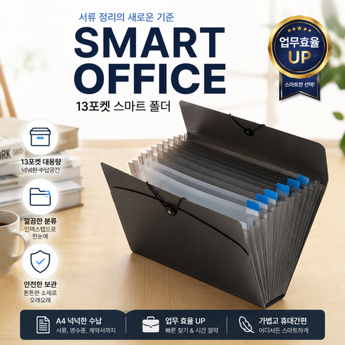 벨로나 파일 도큐먼트 파일정리함 13칸 A4 포켓 보관, 블랙, 1개