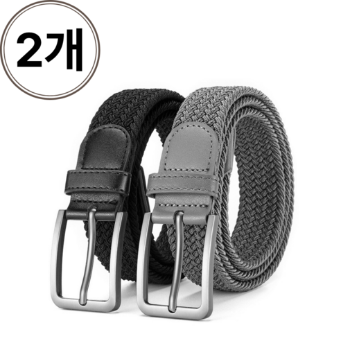 벨루업 남녀공용 구멍없는 캐주얼 편한 탄성벨트 1+1, 1개, 블랙+그레이