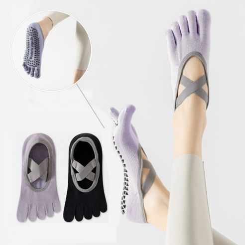 콜콜러브 여성용 필라테스 양말 요가 양말 스포츠 미끄럼방지 양말 발가락 양말 2켤레 세트