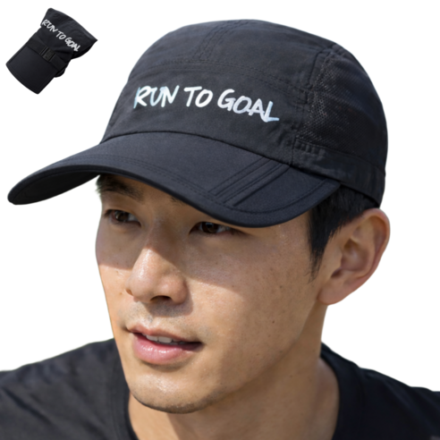 RUNTOGOAL 러닝 모자 메쉬 접이식 대두 스포츠 캡, 블랙, 1개