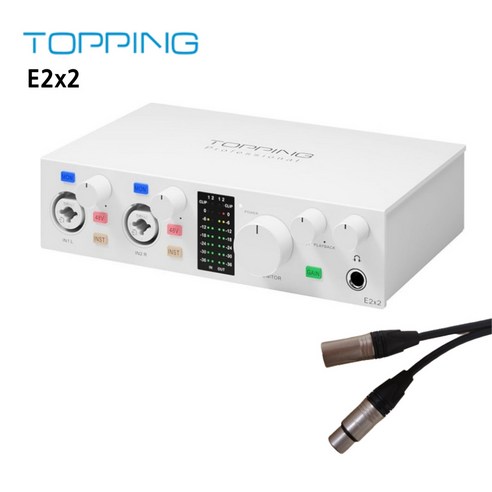 찬양랜드 Topping 국내 정품 토핑 프로 USB 오디오 인터페이스 +케이블 레코딩 보컬 녹음 방송용, WH, E2x2 +마이크 케이블