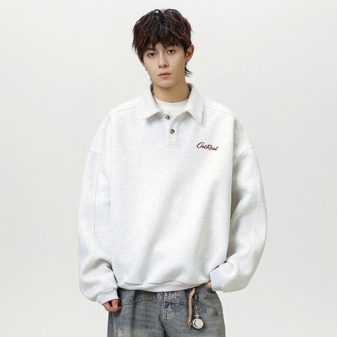 코디코치 겟리얼 오버핏 헨리넥 카라 맨투맨 드롭 숄더 베이직 무지 기본 티셔츠