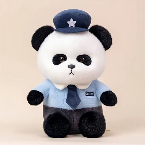 판다 인형 경찰 인형 경찰 제복 봉제 완구 동물 인형, 1개, 푸른 색, 25cm