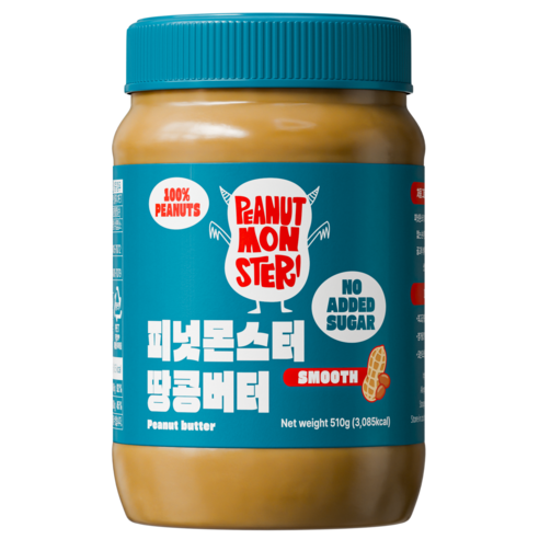 [압도적 고소함] 피넛몬스터 무첨가 무가당 100% 땅콩버터 스무스, 1개, 510g
