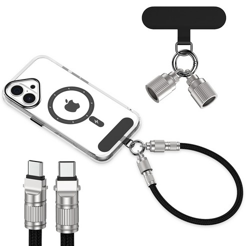 ANNIBER 휴대폰 핸드 스트랩 겸 PD 65W C to C타입 초고속 충전 케이블 2 in 1 충전 스트랩 폰 팔찌 케이블, 블랙, 1개, 30cm