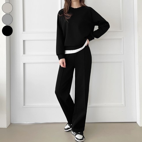 가비진 여성용 롱/숏 2단기장 상하의세트! 쫀쫀 스판 나그랑 맨투맨+핀턱 밴드 일자바지 팬츠 트레이닝세트 빅사이즈까지