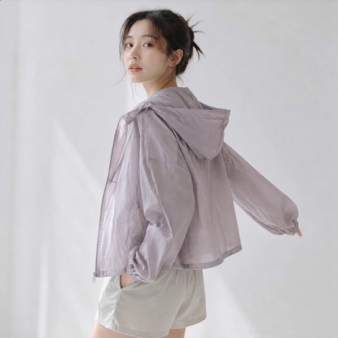 여성 여름 초경량 후드 바람막이 자켓 루즈핏 자외선차단 숏 점퍼 빅사이즈 데일리 얇은 아웃도어 아우터
