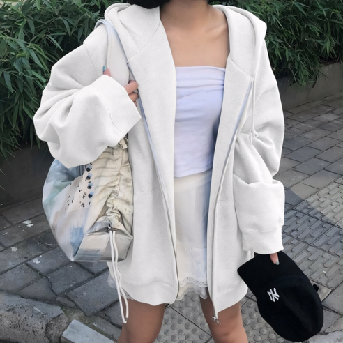 예쁨시전 오버핏 정석 사계절 맨투맨 후드 집업 점퍼