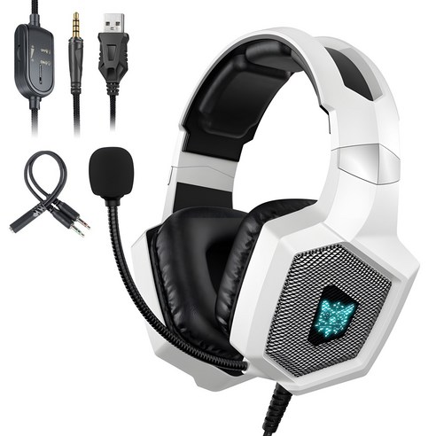 ONIKUMA 유선 게이밍 헤드셋 가상 7.1 RGB usb 노이즈캔슬링 마이크, 화이트, K8