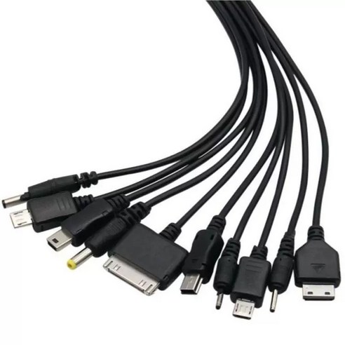 디와이툴즈 10in1 멀티 USB 충전 케이블 세트 (C타입/마이크로5핀/애플30핀/DC단자 포함), 1개, 블랙, 30cm