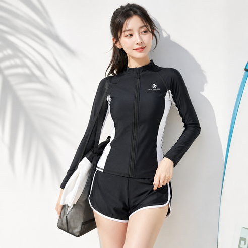 에보멜드 여성 멋있고 몸매 날씬하게 보이는 긴팔 래쉬가드, 블랙