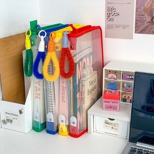 손잡이 지퍼 파일 케이스 투명 서류 정리 가방, 레드+그린, 2개입