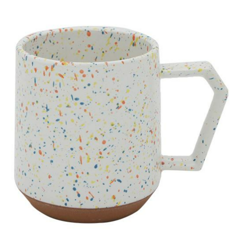 칩스 일본 핸드메이드 미노야키 도자기 머그컵 380ml, 스플래쉬 화이트-오렌지, 1개