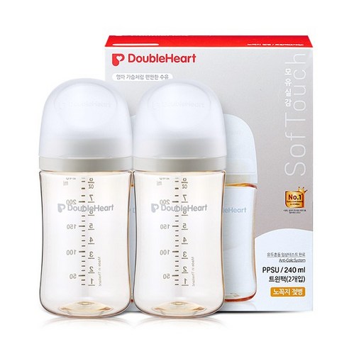 더블하트 모유실감 3세대 PPSU 모먼트 젖병 트윈팩(젖꼭지미포함), 오후의베이지, 240ml, 1세트