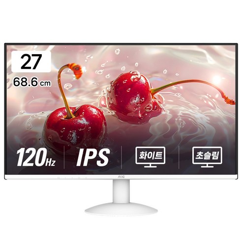 알파스캔 27인치 화이트 모니터 AOC 27B30H3 4면 보더리스 IPS 120Hz 시력보호 무결점 사무용 모니터, 27B30H3/BW, 68.6cm