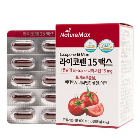 라이코펜 15 맥스 [1캡슐에 1일 최대섭취량 15mg] Lycopene 리코펜 식물성 캡슐 엑스트라버진 올리브유 함유, 60정, 1개