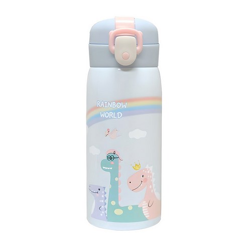 원터치 보온보냉 스텐 공룡 디노 어린이 유치원 초등학생 텀블러, 1개, 350ml, 블루