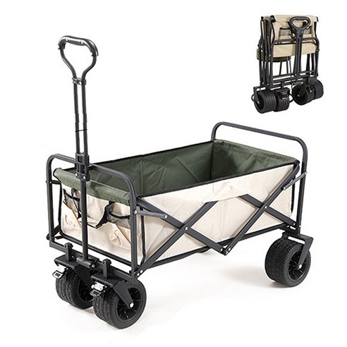 900D 특대형 투톤 폴딩 캠핑 웨건 카트, 10인치 베이지그린, 1개