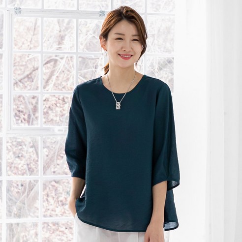 우일 여성 인견 무지 7부 블라우스 티셔츠
