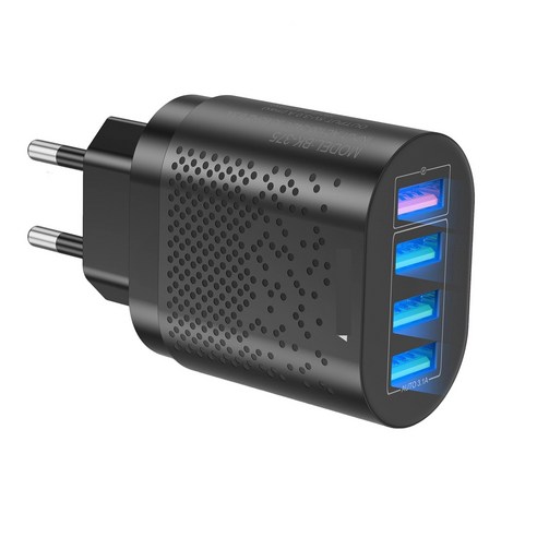 48W QC3.0 네 포트 USB 다기능 고속 충전기, 1개, 블랙