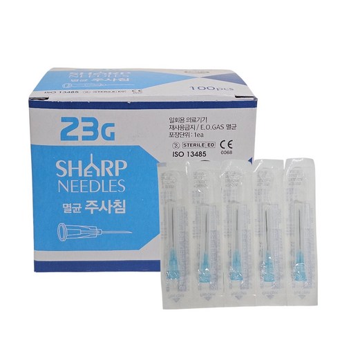 용창 멸균 주사침 23G x 25mm 100개입 EO멸균 일회용주사바늘, 1박스