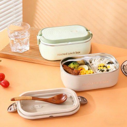SMABAT 전기 보온 도시락통 휴대용 스텐 밀폐 도시락 반찬통 전기가열 스텐 보관용기, 1개, 베이지