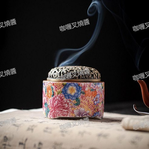 百花齊放陶瓷琺琅彩香薰爐家用室內盤香爐, 【百花齊放】線香爐/ZX - 擴