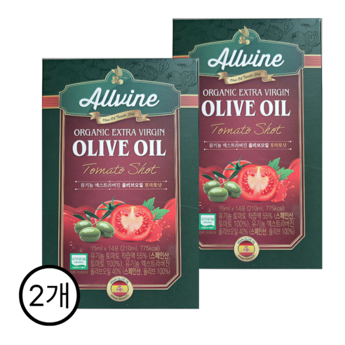 ALLVINE 올리브오일 토마토샷 15ml 14포, 2개, 210ml