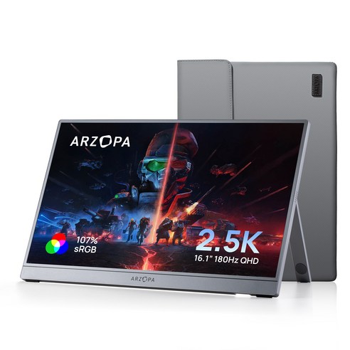 ARZOPA 아르조파 16.1인치 180Hz QHD 2.5K 100%sRGB IPS 휴대용 게이밍 모니터 노트북 맥북 PS5 스위치용, Z3FC, 40.92cm